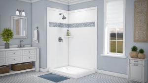White wall with Tetride Blue Accent